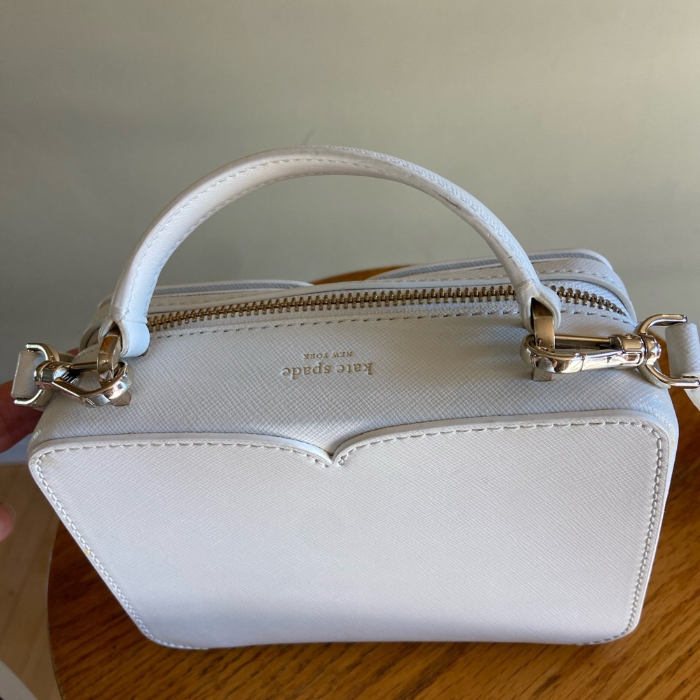 Kate Spade Ivory Heart-Top Crossbody Elegant White Mini Top Zip Vanity Handbag - Picture 6 of 6